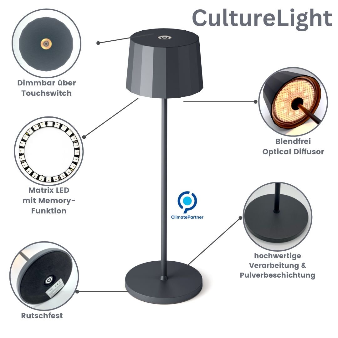 Tischleuchte LED kabellos CultureLight grau - GoodLife Interior