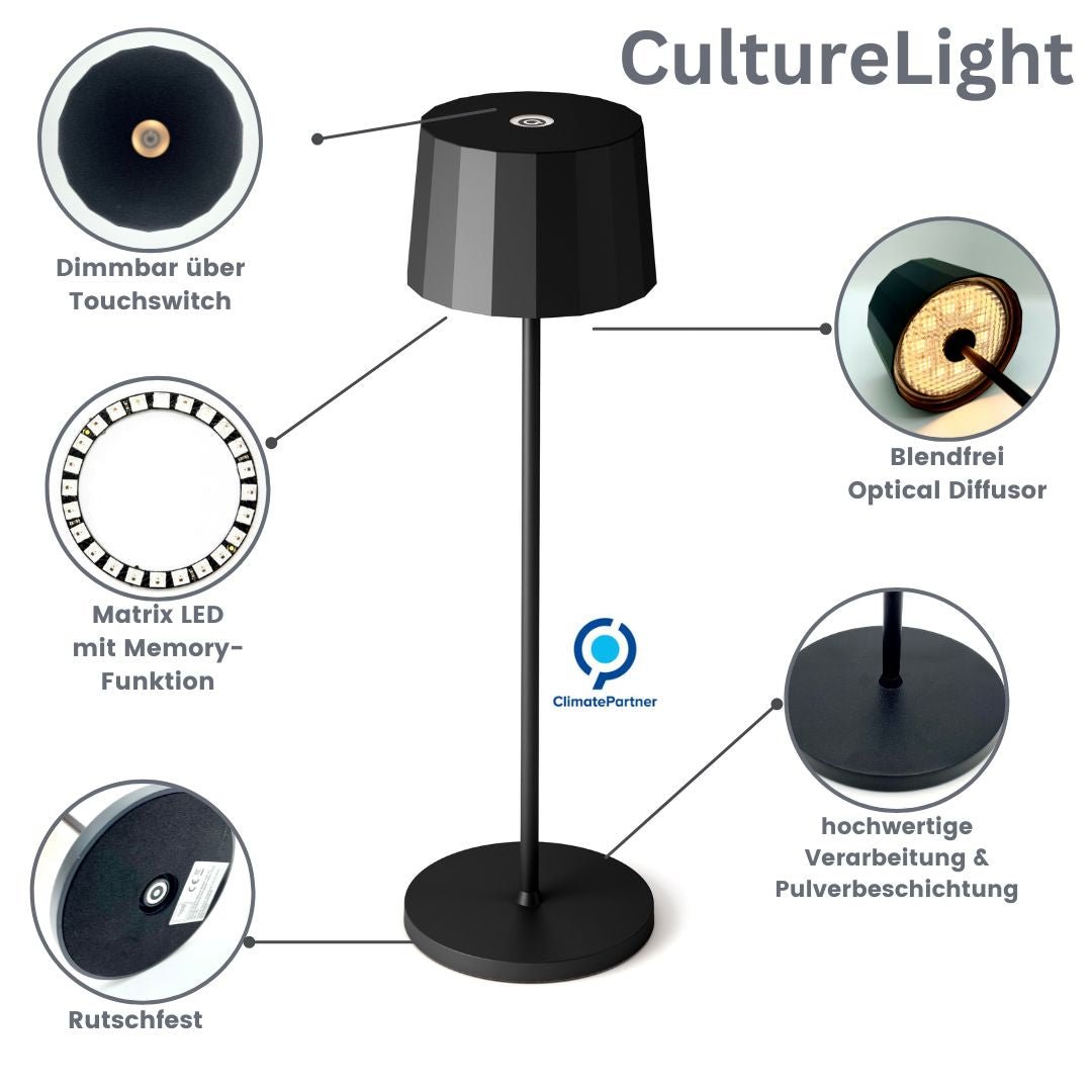 Tischleuchte LED kabellos CultureLight schwarz - GoodLife Interior